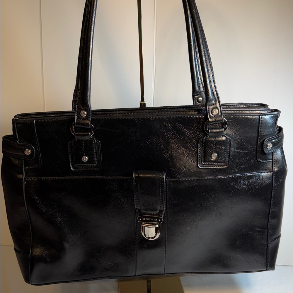 Liz Claiborne Black Leather Tote Handbag